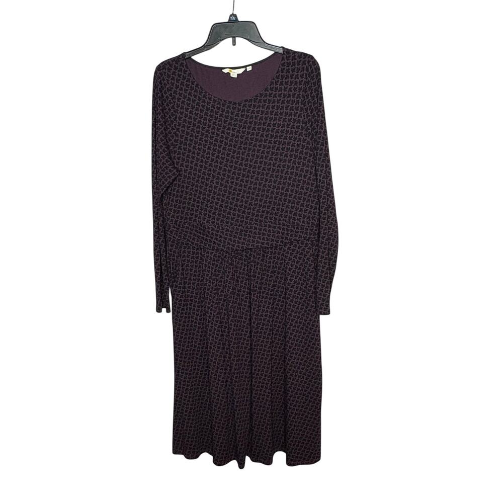 Boden Abigail Jersey Knit Purple Leaf Print Pullover Long Sleeve Dress 14 Long